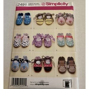UNCUT/NEW - Simplicity 2491 Baby Shoes Pattern Sizes XS-L.